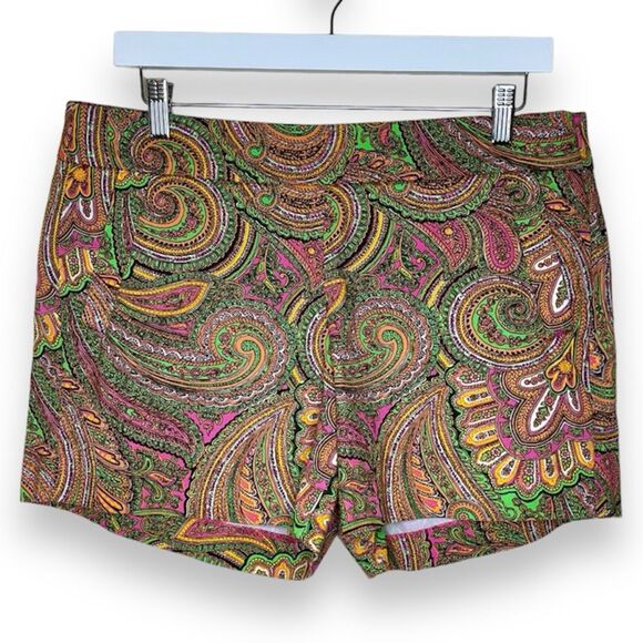 J Crew Bright Paisley Cotton Chino Shorts 5 Inch Women Size 10 Side Zip Preppy - Picture 2 of 14